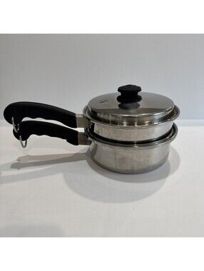 Saladmaster 3 Pc Double Boiler‎ Tri-Clad Vintage 18-8 Stainless Steel Vapo Lid
